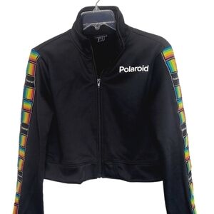 Polaroid Brand Black Cropped Fleece Lined Half Jacket Rainbow Women's Medium EUC